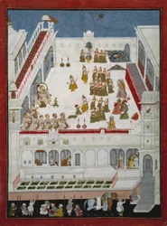 Maharana Jagat Singh II et Nobles Regardant les Drames de Danse Raslila
